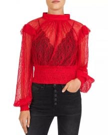 The Kooples Diamond Lace Smocked Top Women - Bloomingdale s at Bloomingdales